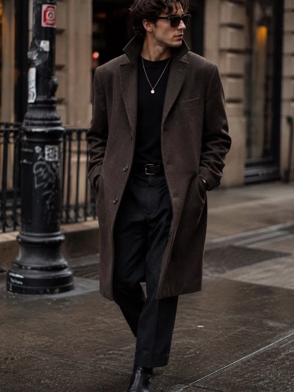 Marshall Fields Men's Chocolate Brown Single-Breasted Wool Pea Coat